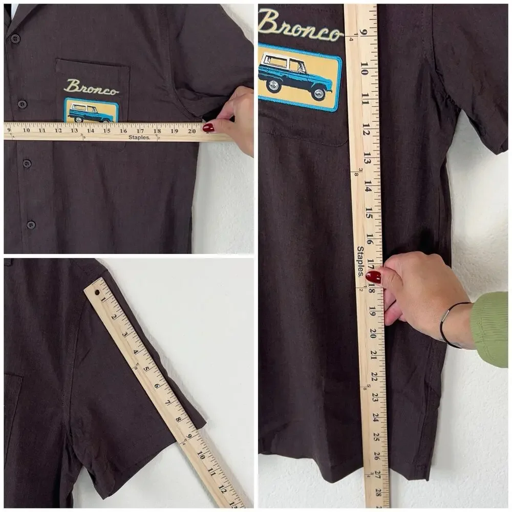 Men’s Ford Bronco 1966 Graphic Button Shirt S Back Print Retro Short Sleeve